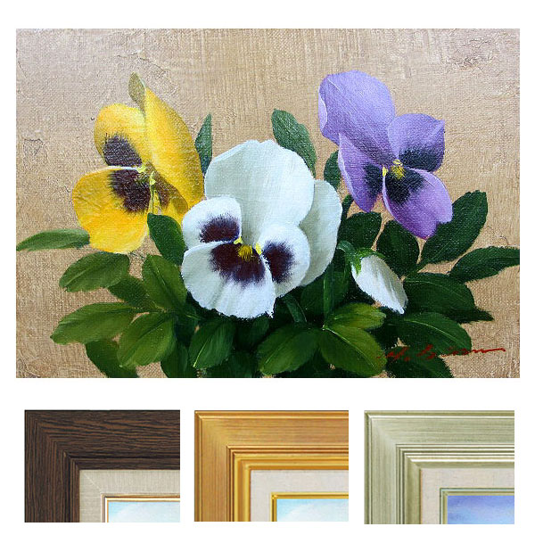 広田釗子「紫の花」油彩 油絵 サイン入り 中古 額に傷 作品美品 広田釗