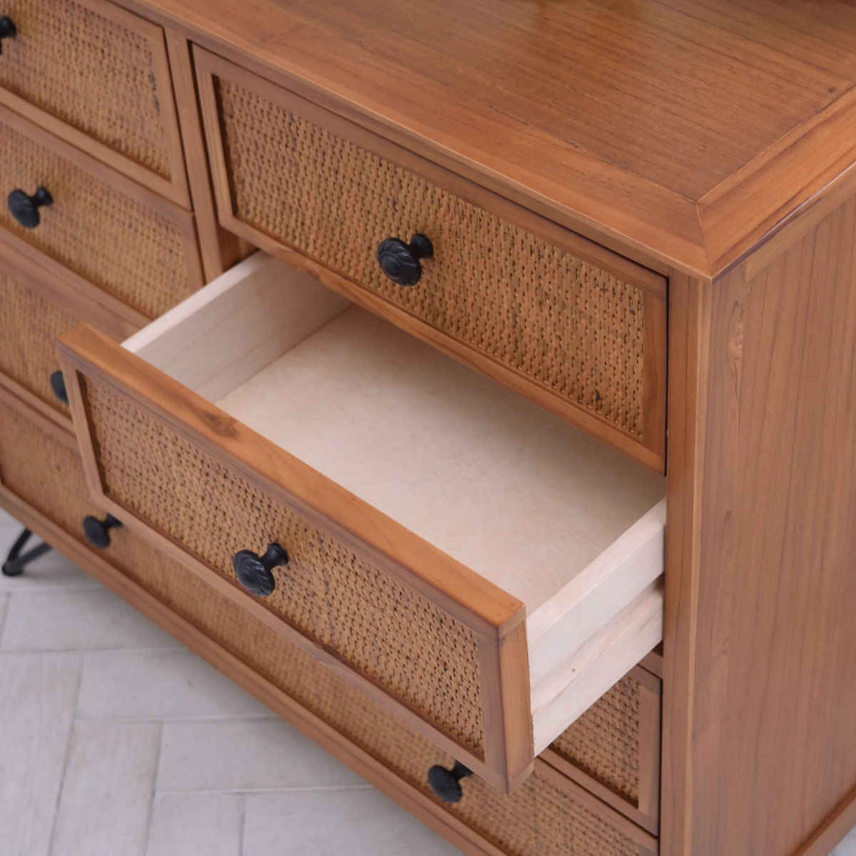 楽天市場】籐 チェスト 4段6杯 エスニック風 チーク材フレーム 幅80cm