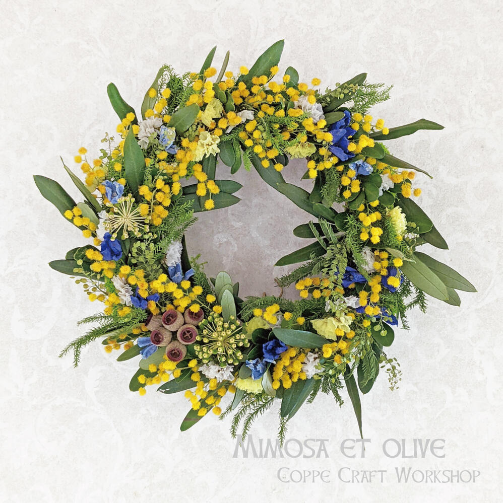 楽天市場】ミモザ リース 玄関飾り 春 リースミモザとオリーブの完成品