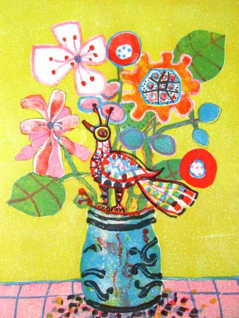 楽天市場】ポール アイズピリ 黄色い背景の青い花瓶の花束 リトグラフ