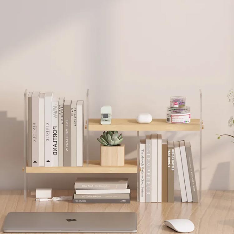 楽天市場】おしゃれなアクリル+ウッドデザイン！ブックスタンド 2段