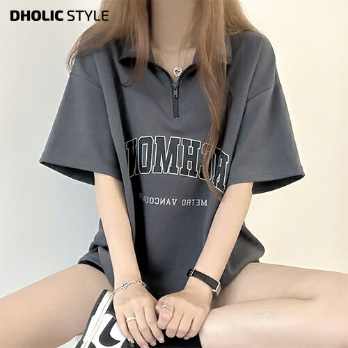 楽天市場】英字ハーフジップ半袖Tシャツ・p570005 レディース 【tops