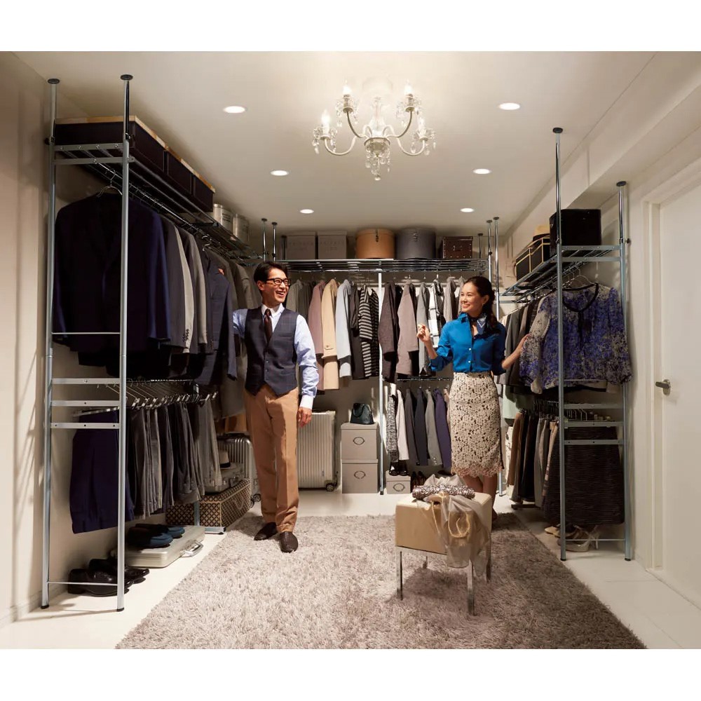 楽天市場】ウォークイン突っ張りハンガー 幅78cm-128cm・ハイタイプ