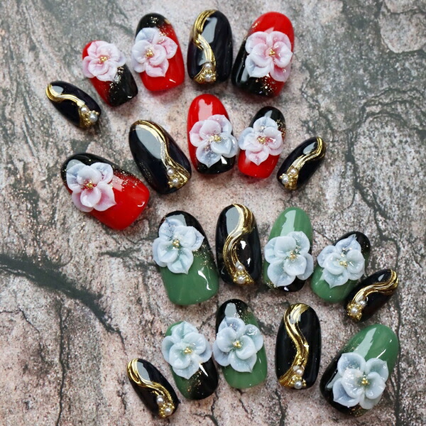 楽天市場】ジェルネイル 3D花 成人式 着物 和装 和風 赤 前撮り 付け