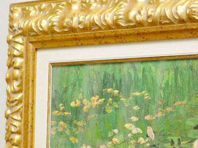 油絵 菅家令子 絵 絵画インテリア額付(青緑＋金色の枠)F6-083211女の子