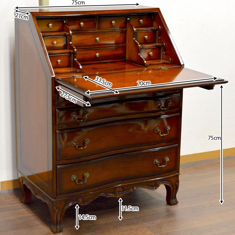 神戸家具 ライティングビューロー 木製机 引き出し付き神戸家具