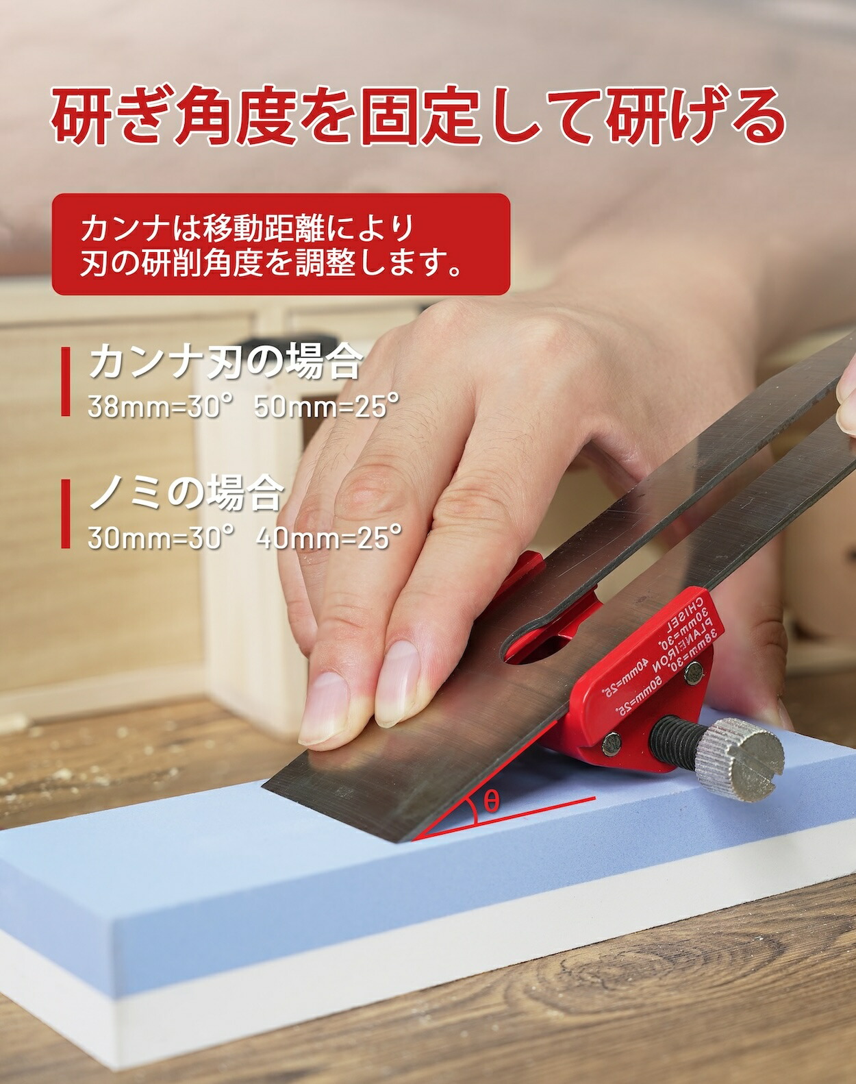 楽天市場】EZARC ノミ・カンナ研ぎ治具 刃研ぎ角度固定 角度調整可能