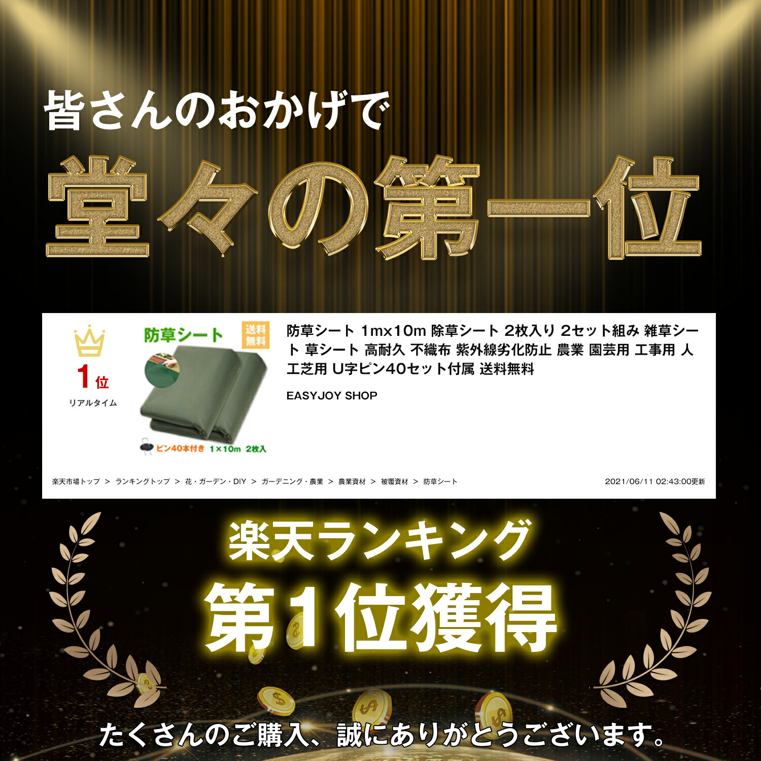 楽天市場】楽天ランキング1位 防草シート 1mx10m 2枚入り 除草シート