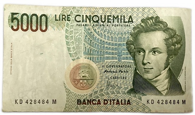 楽天市場】イタリア紙幣 5000リラ 美品 1985年 作曲家ヴィンチェンツォ
