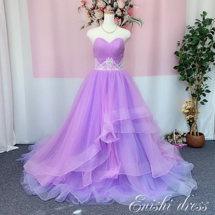 楽天市場】ウェディングドレス 3色合わせ レース 紫 フリル パープル