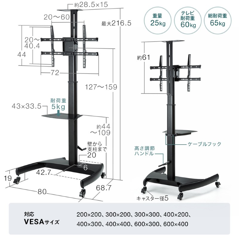 楽天市場】【最大2000円OFFクーポン配布中】テレビスタンド キャスター