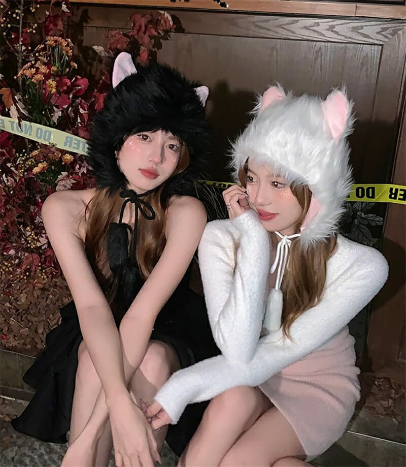 楽天市場】ふわふわ ネコちゃん 被り物 耳付き もふもふ 帽子