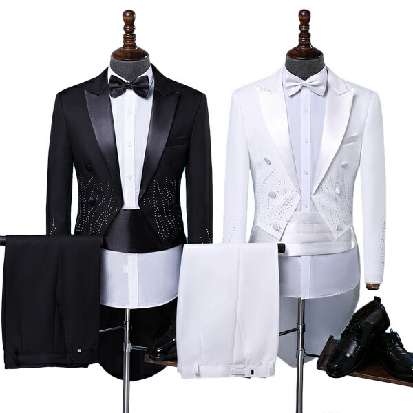 楽天市場】燕尾服 黒 白 タキシード 男性用スーツ 燕尾 大会 結婚式