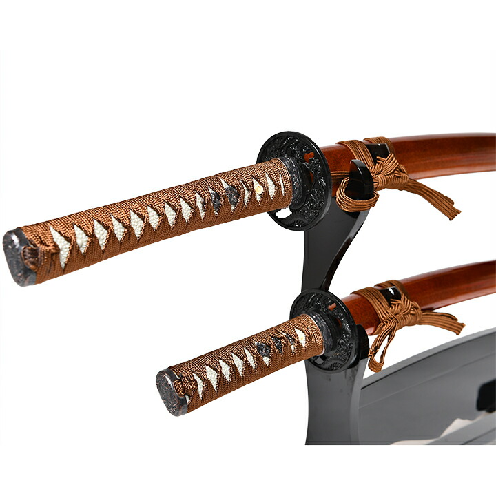 楽天市場】【模造刀】【陣太刀】大小刀金茶鞘 漆黒塗木台刀掛セット