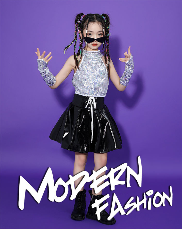 楽天市場】ダンス衣装 キッズ シルバー レザースカート セットアップ