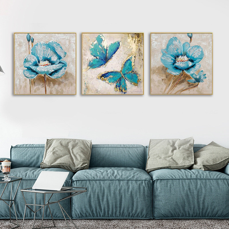 楽天市場】壁画 掛絵 青調 蝶々と花 アートパネル アートフレーム 絵画