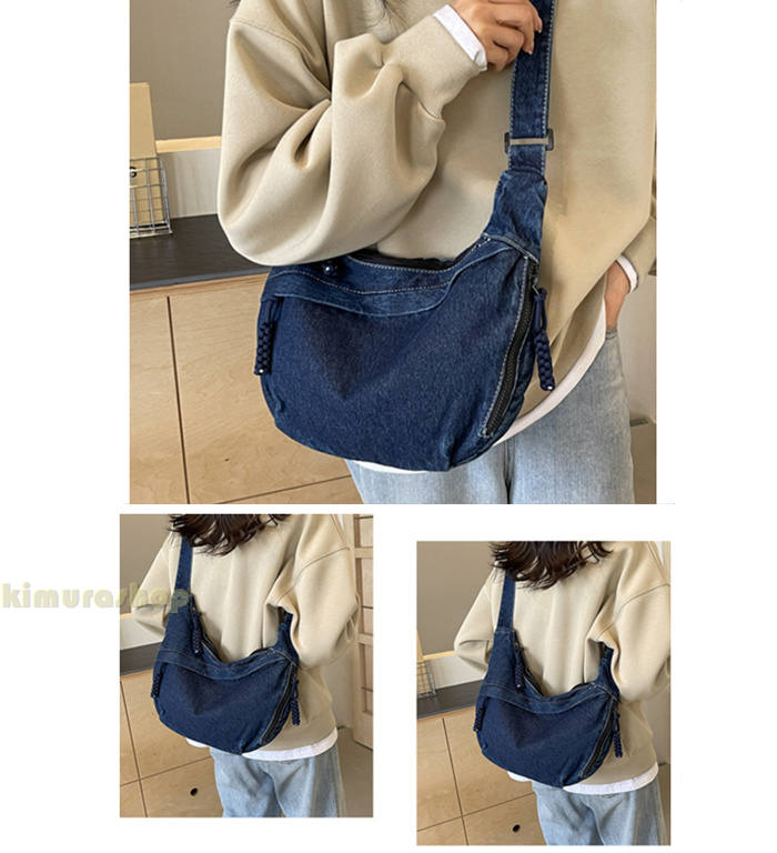 楽天市場】デニム ショルダーバッグ 大容量 三日月型 メッセンジャー
