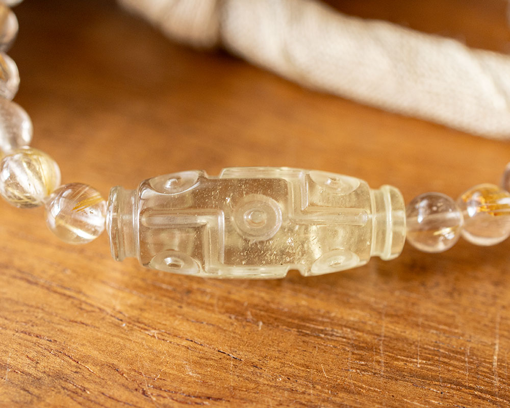 楽天市場】リビアングラス 九眼天珠 ゴールデンルチルクォーツ