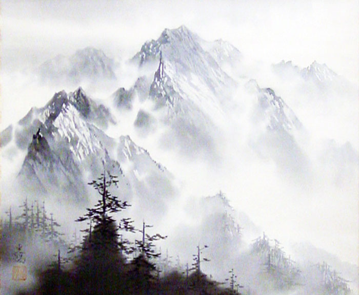 楽天市場】栗本光陽『水墨山水』掛軸（尺八横） : 内田画廊