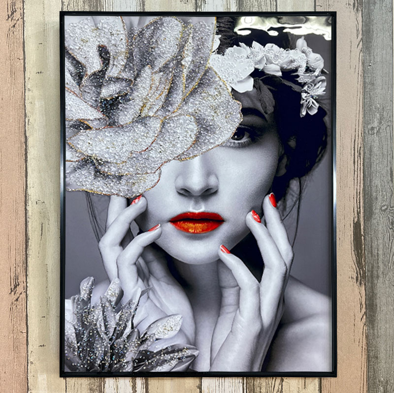 楽天市場】水晶パネル アートパネル 60×80cm 黒フレーム付き 女性 人物