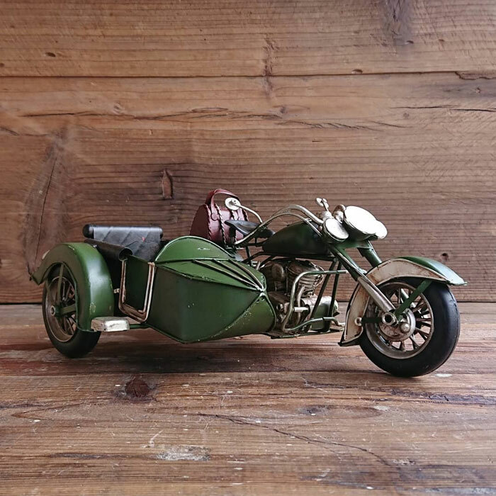 楽天市場】サイドカー オートバイ バイク 置物 レトロ ブリキ 細工
