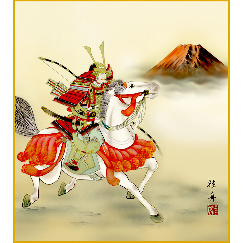 楽天市場】色紙絵 名画色紙 白馬武者 長江桂舟作 色紙スタンド付き端午