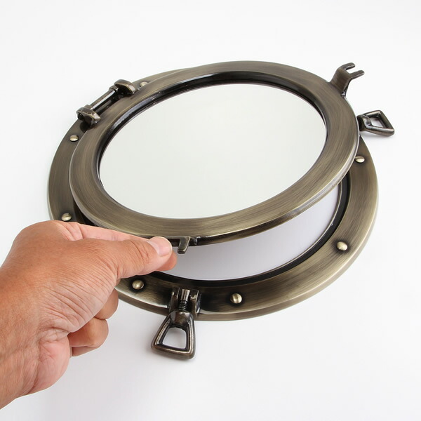 楽天市場】丸鏡 開閉式 丸窓 真鍮 壁掛け 壁面取り付け ミラー古色