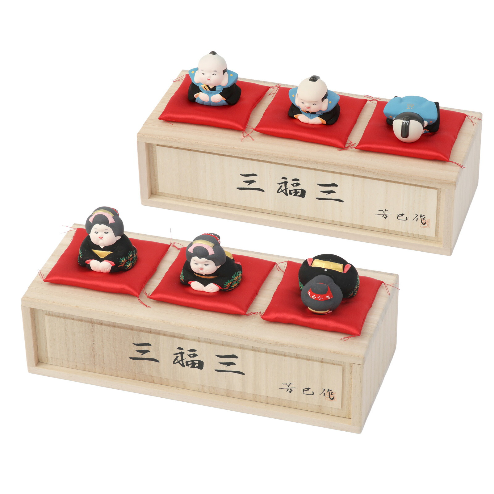 楽天市場】お福さん 福助 三福三 木箱 座布団 夫婦円満 開運 商売繁盛