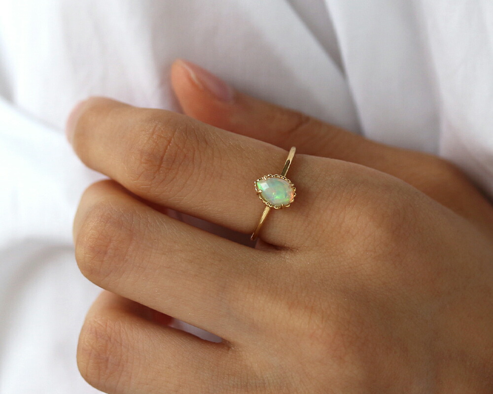 楽天市場】K18 エチオピアオパール リング 5号〜16号 イエローゴールド