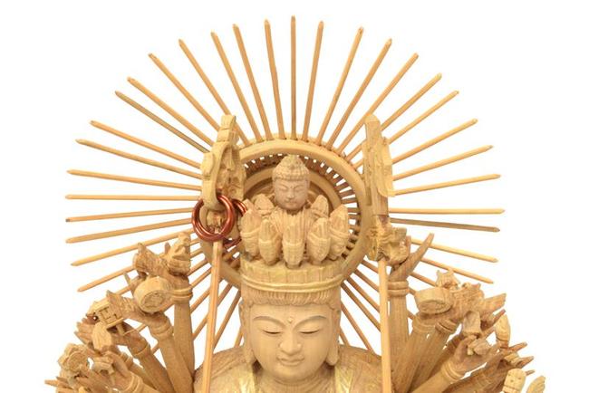 楽天市場】【仏像】十一面千手観音像2寸5分（総丈約26cm）【座像／楠材