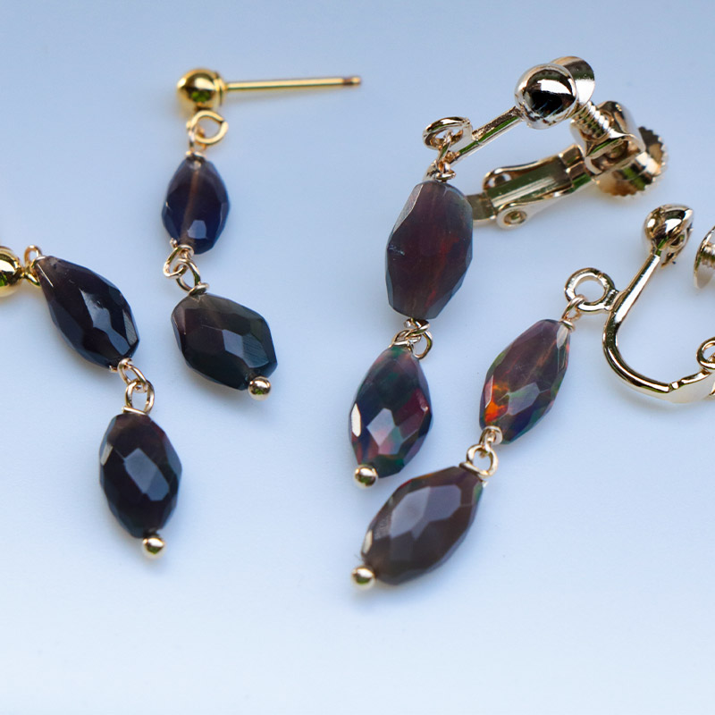 楽天市場】【選べる】ブラックオパール イヤリング ピアス 天然石