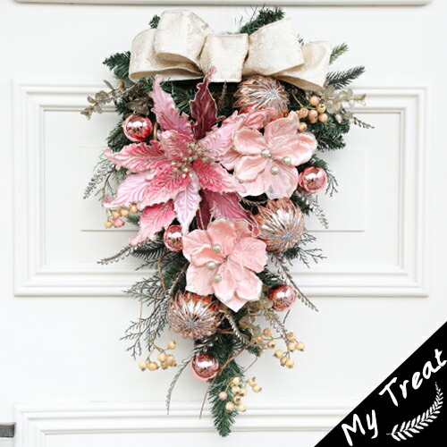 楽天市場】クリスマススワッグ・ピンク全長60cm！ 玄関ドアにオシャレ