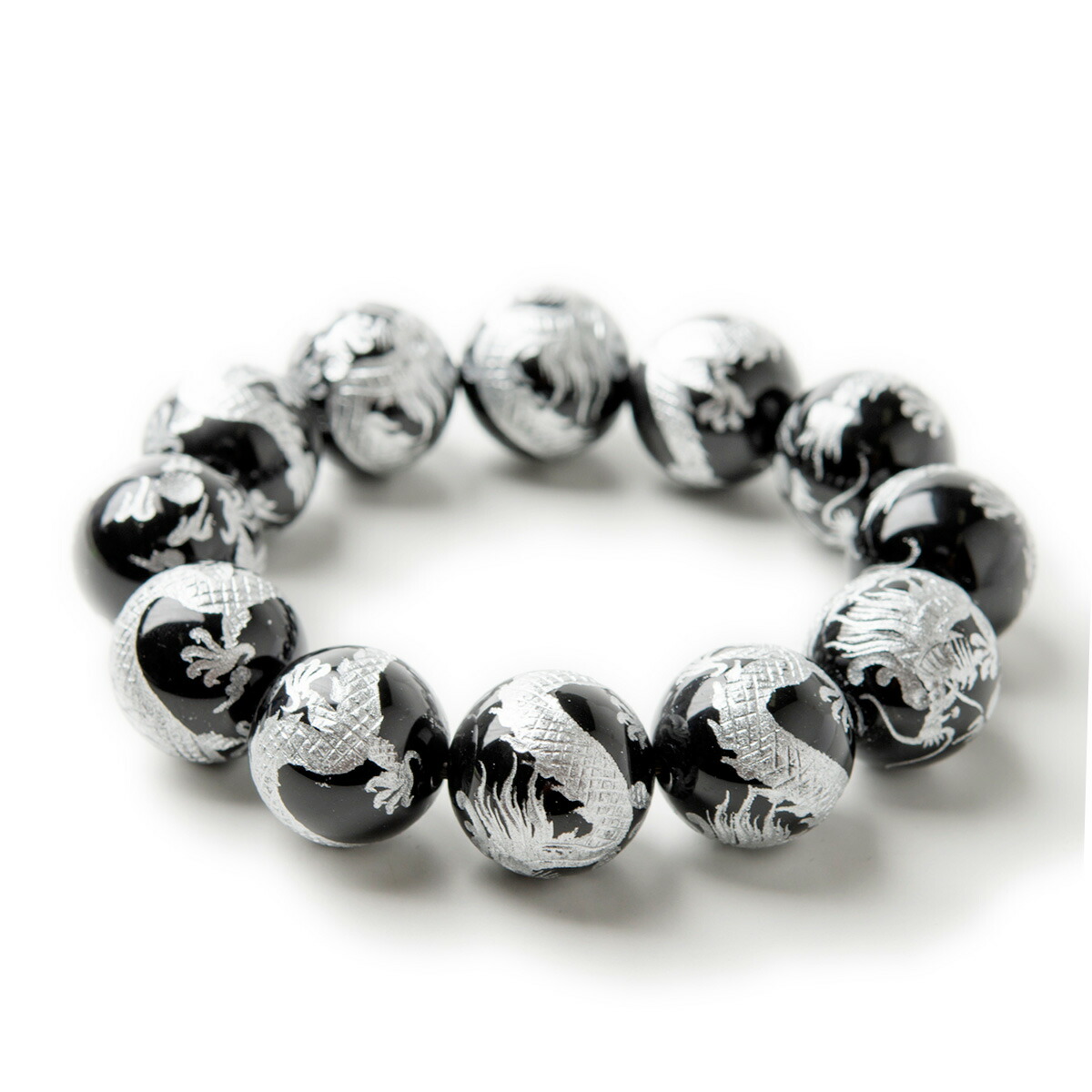 楽天市場】石輝 銀彫り五本爪皇帝龍 オニキス 20mm メンズ 数珠