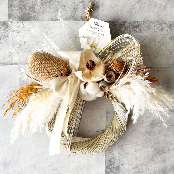 楽天市場】【2023しめ縄 おしゃれ しめ飾り ドライフラワー ホワイト