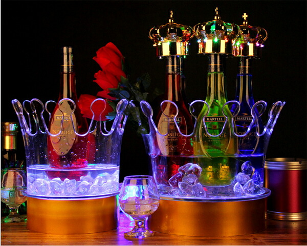 楽天市場】光る ワインクーラー 中型 丸型 台座付き 充電式 アクリル