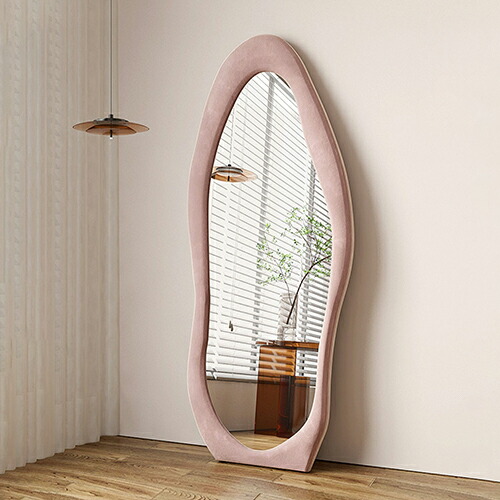 楽天市場】スタンドミラー パイル生地 170cm ホワイト ウェーブミラー