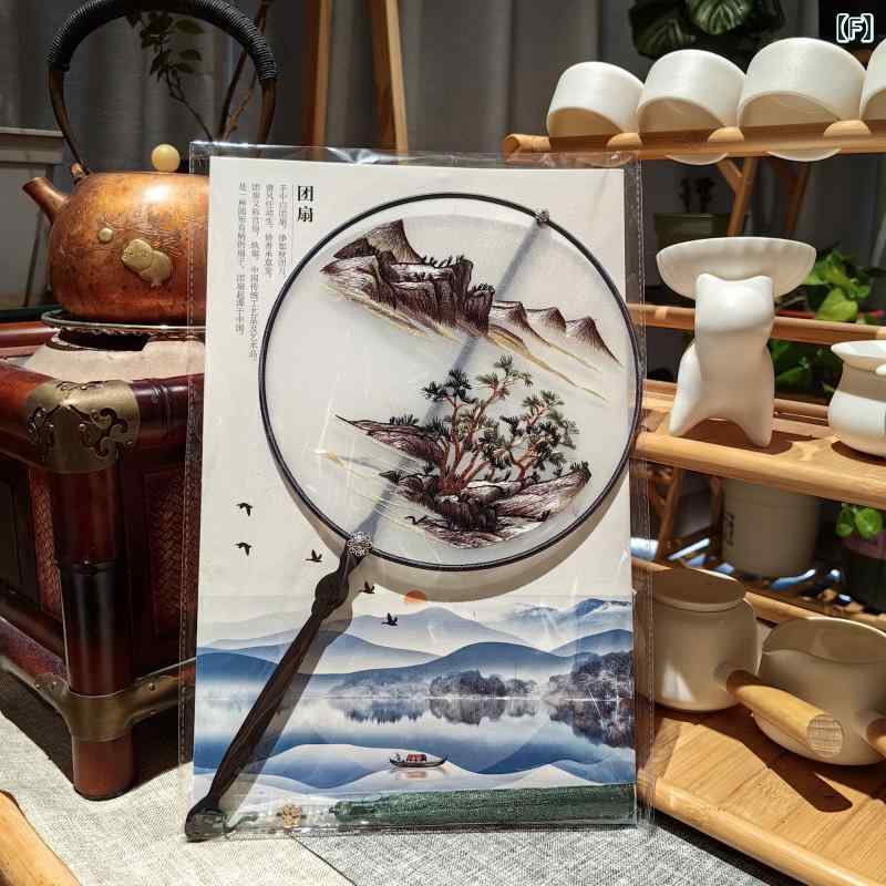 楽天市場】団扇 中国風 伝統工芸品 蘇州刺繍 両面手刺繍 絹布製 木製