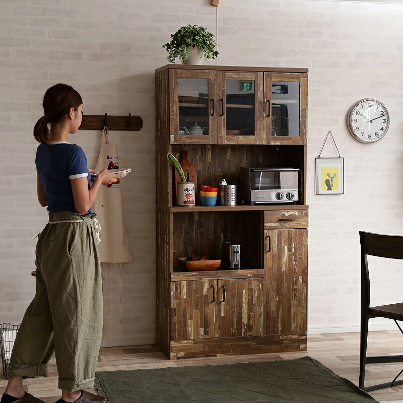 楽天市場】商品名 CVC キッチン収納 食器棚 幅 90cmカラー ブラウン