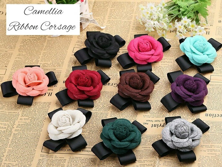 楽天市場】カメリア リボン コサージュ ( ブローチ ) : Aquarius