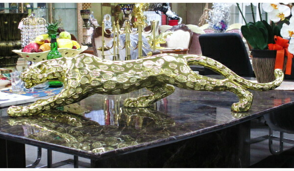 楽天市場】ヒョウ 置物 金 オブジェ 100cm レオパード ゴールド