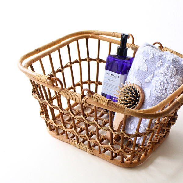 楽天市場】かご カゴ ラタン バスケット ハンドル付き おしゃれ