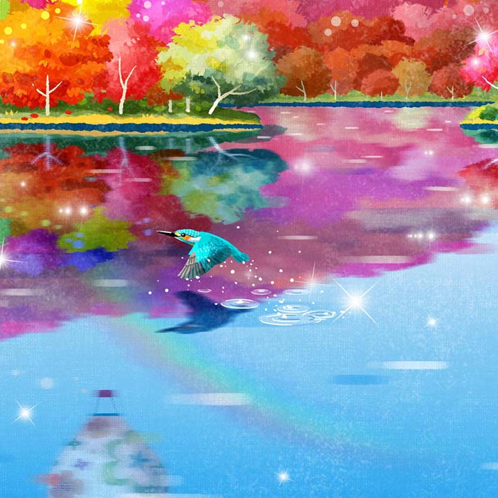 楽天市場】【New!】 絵画 風景 湖 気球 「虹色紅葉(にじいろもみじ