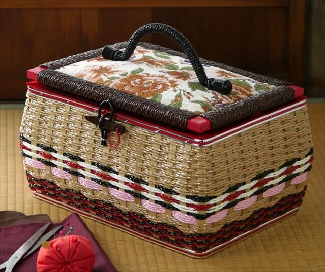 楽天市場】手編みのお裁縫箱 木製留具付スタンダード（W柄）国産