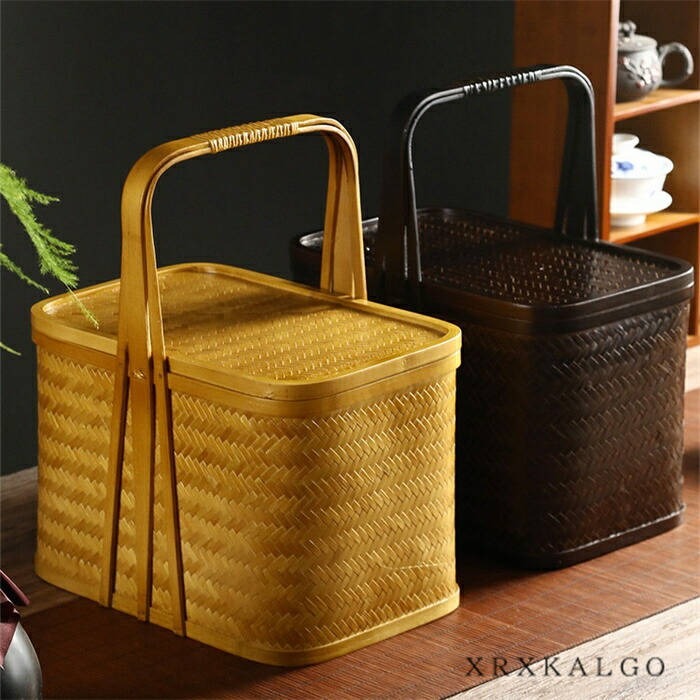 楽天市場】【34cm*19cm*29cm】送料無料 竹かご 竹 バスケット 蓋付き