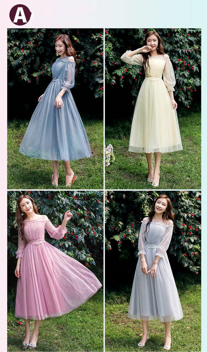 楽天市場】送料無料 ブライズメイドドレス ミディアム丈ドレス ブルー