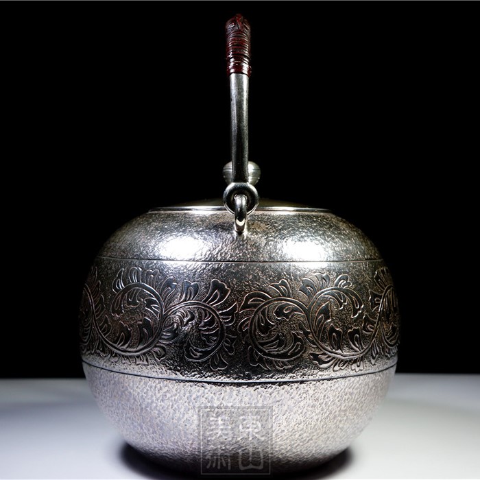 楽天市場】純銀細工 手作り 銀瓶 銀湯沸 純銀保証 重さ約440g 高さ約