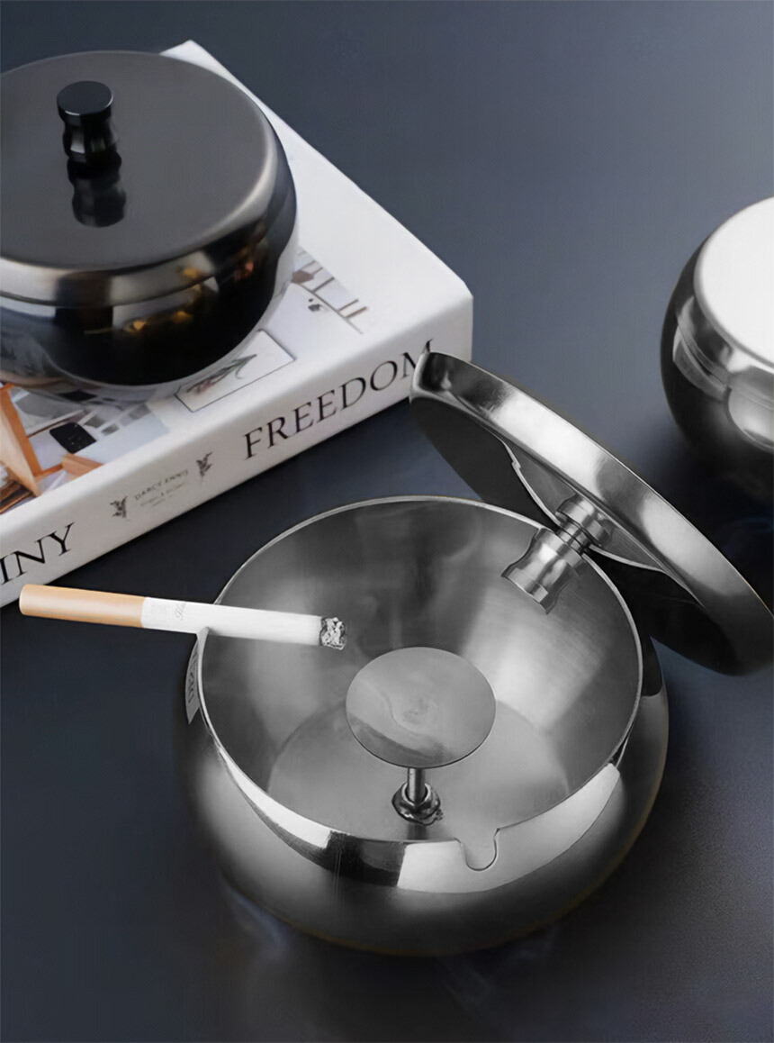 楽天市場】灰皿 蓋つき 2カラー 2サイズ ステンレス ブラック シルバー