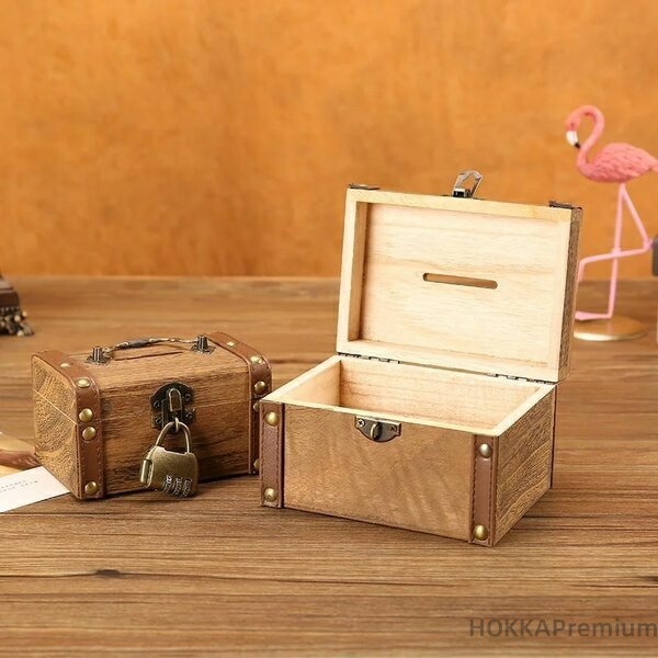 楽天市場】【送料無料】貯金箱 置物 トランク風 サイドスタッズ付き 木