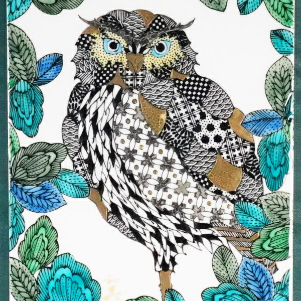 楽天市場】北村和義 九谷焼陶額 線描色絵金彩 森のフクロウ : 九谷陶芸