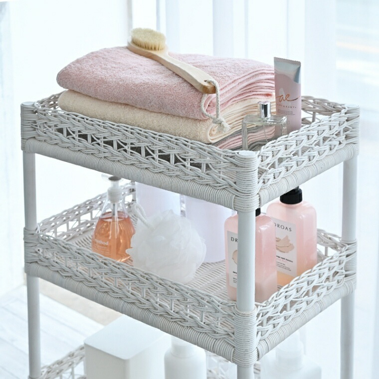 楽天市場】ワゴン キャビネット キャスター付き ラタン 籐 3段 収納